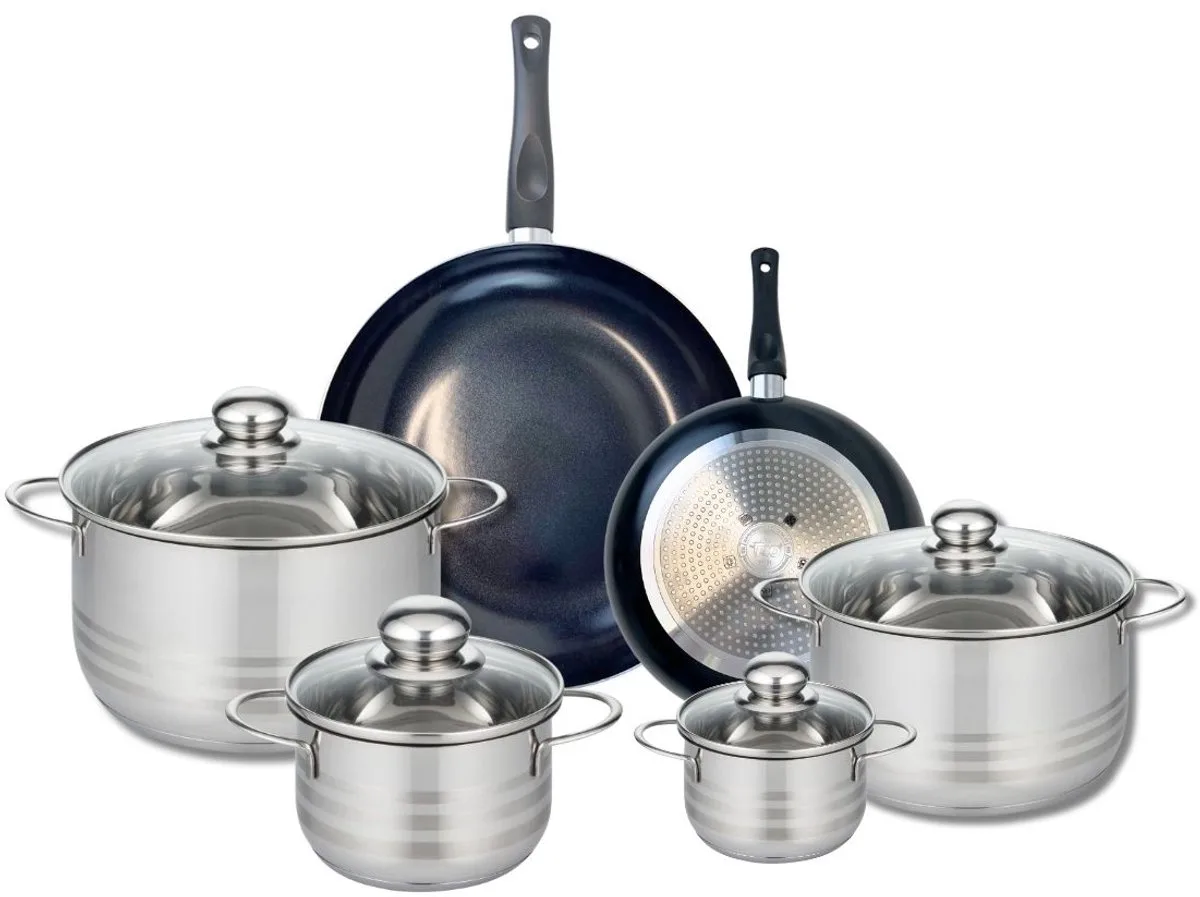 Set van 2 Koekenpannen 20 en 28 cm en 4 kookpotten 12, 16, 20 en 24 cm Elo Prima Brillant van Fackelmann in Zwart – productfoto