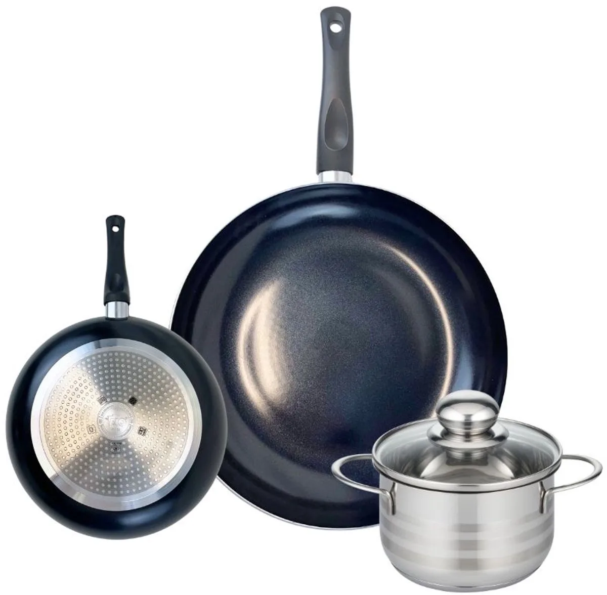 Set van 2 Koekenpannen 20 en 32 cm en 1 braadpan 16 cm Elo Prima Brillant van Fackelmann in Zwart – productfoto