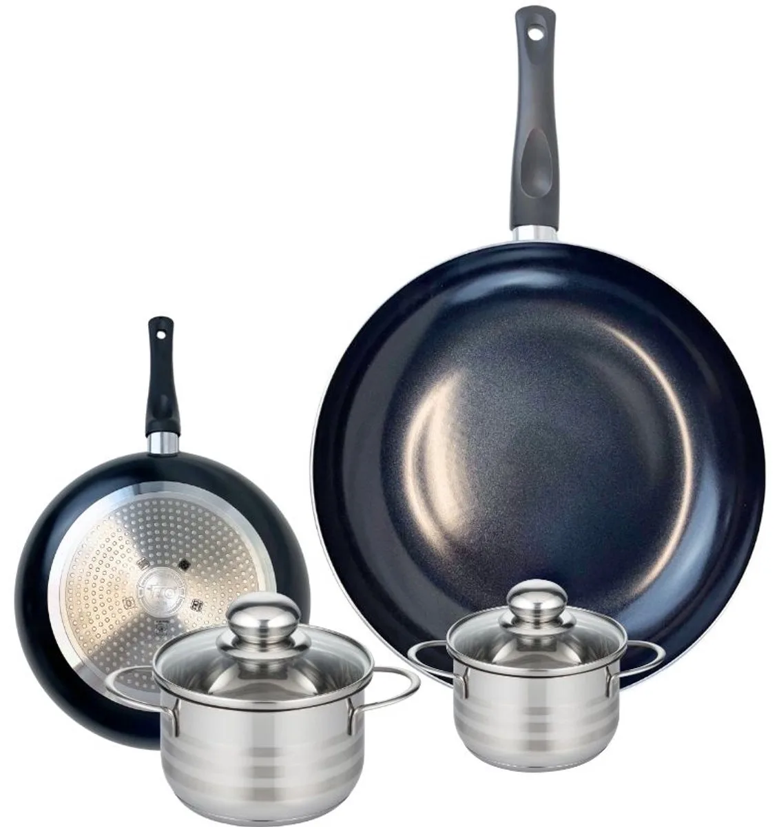 Set van 2 Koekenpannen 20 en 32 cm en 2 kookpotten 12 en 14 cm Elo Prima Brillant de Fackelmann en Noir – photo produit