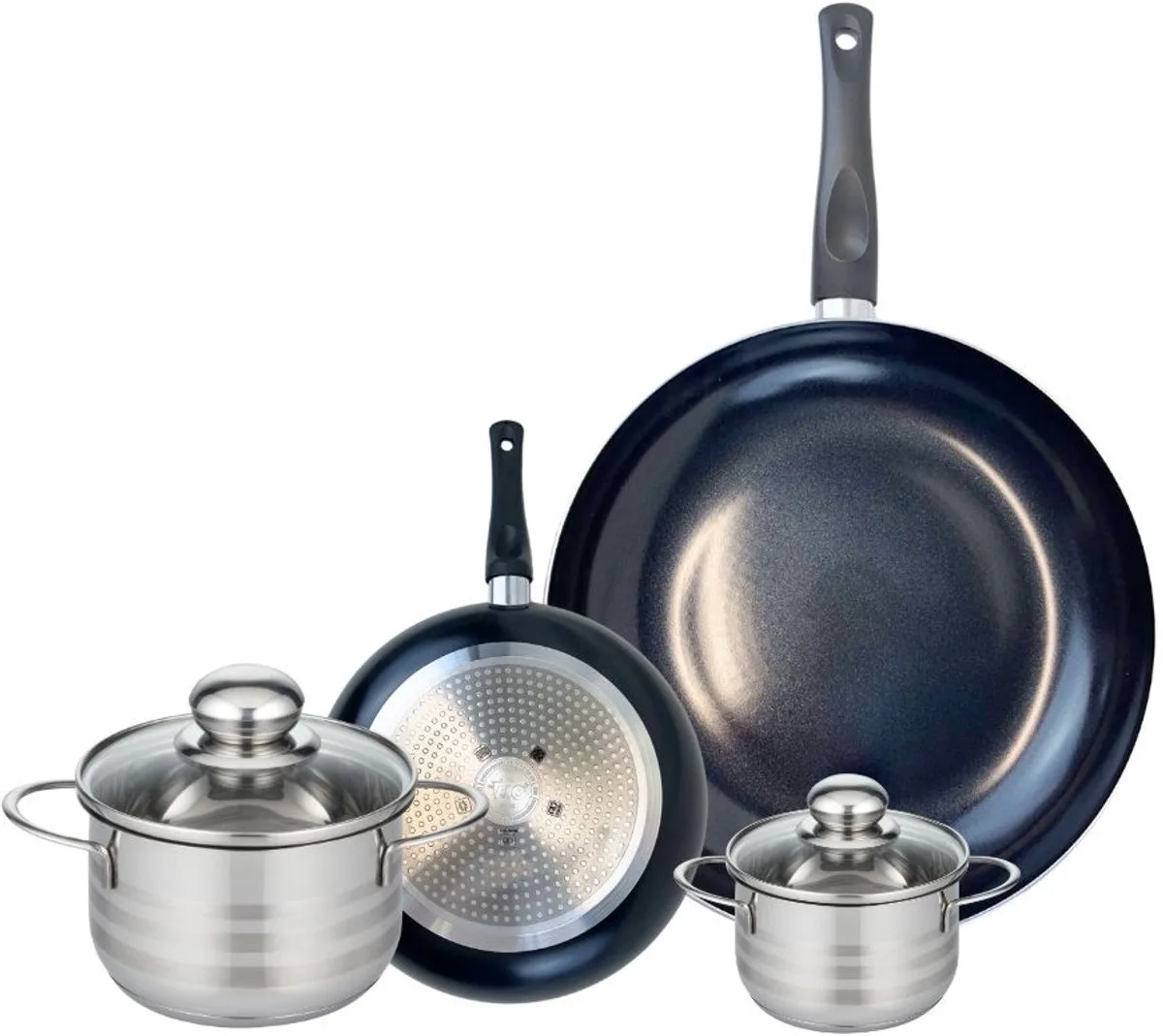 Set van 2 Koekenpannen 20 en 32 cm en 2 Kookpotten 12 en 16 cm Elo Prima Glanzend från Fackelmann i Svart – produktbild