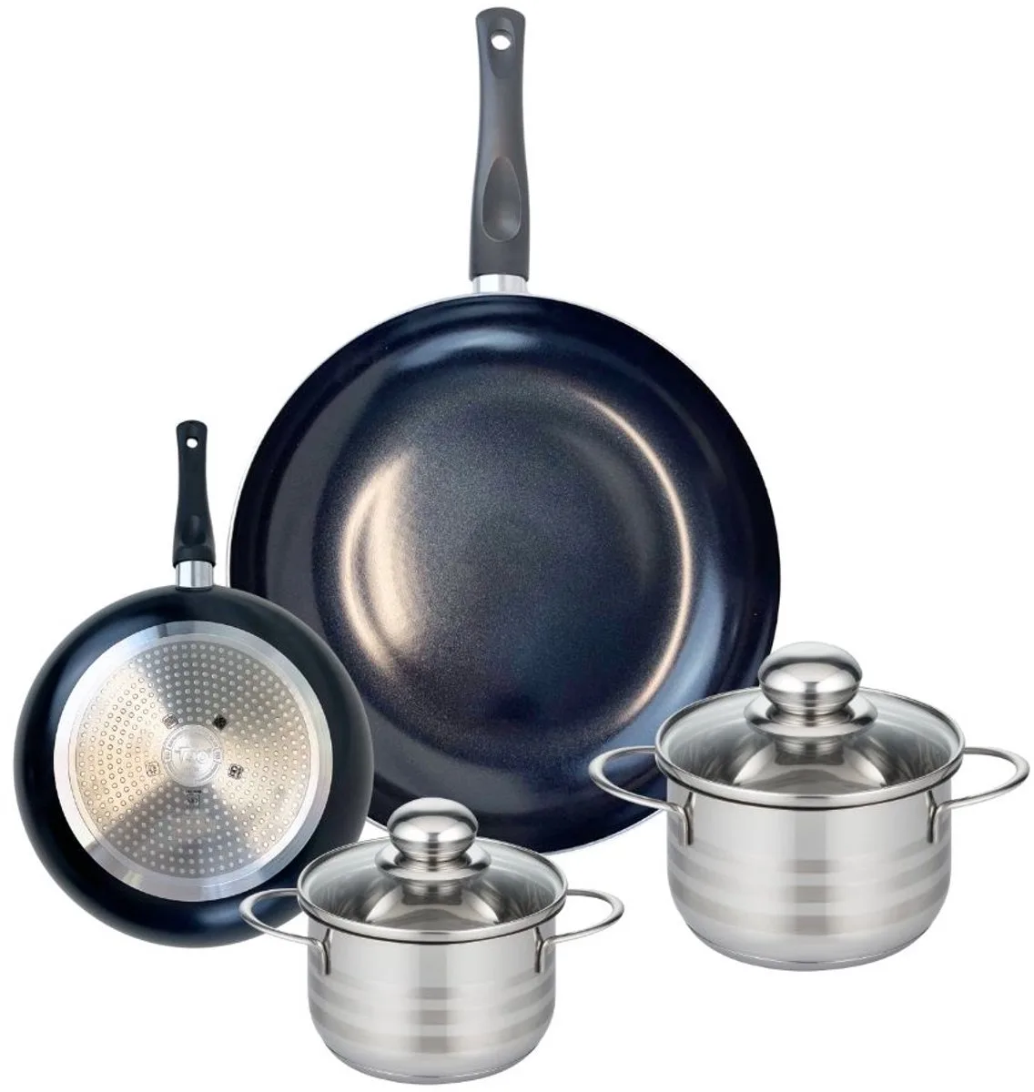 Set van 2 Koekenpannen 20 en 32 cm en 2 kookpotten 14 en 16 cm Elo Prima Glanzend by Fackelmann in Black – product photo