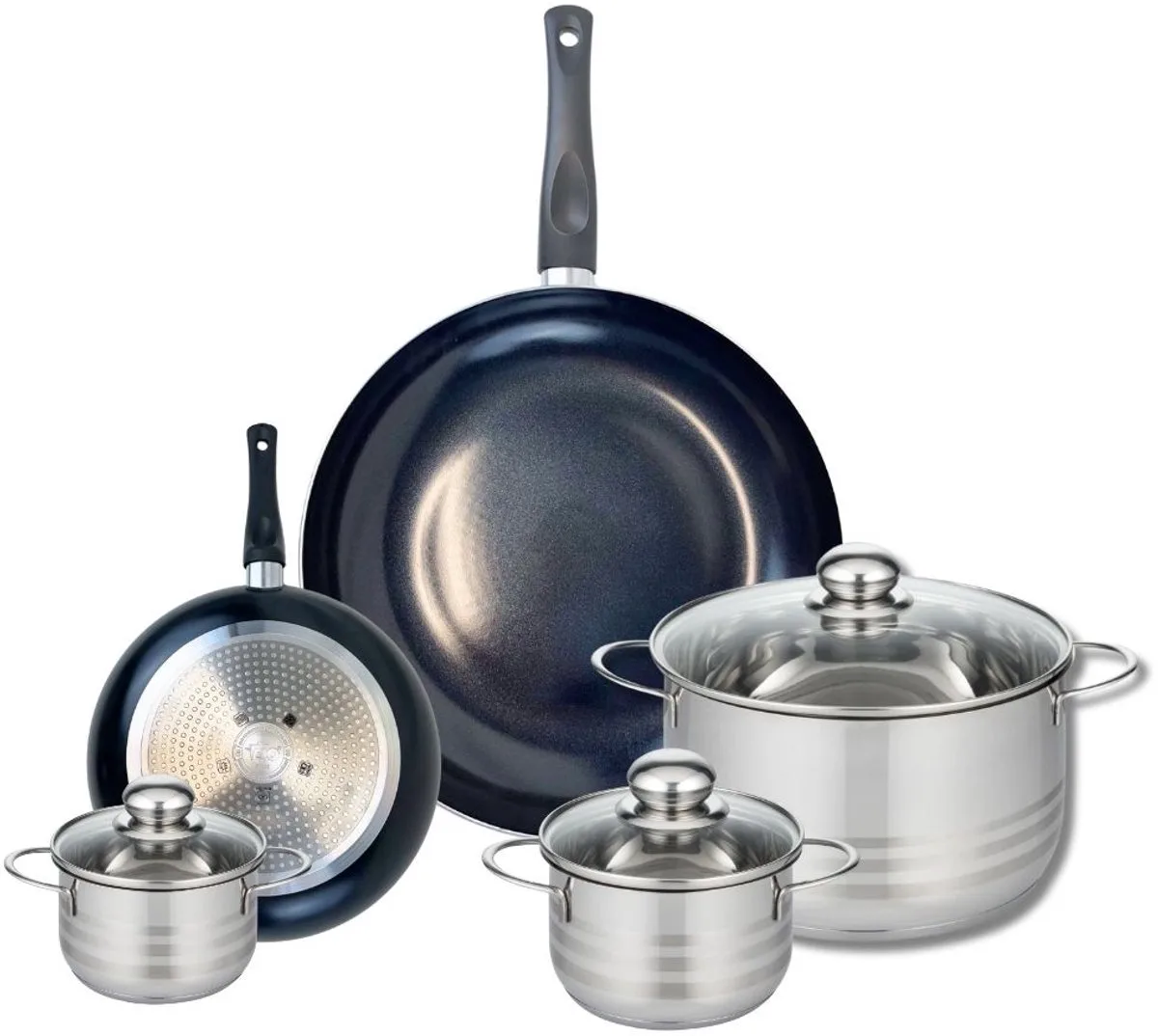 Set van 2 Koekenpannen 20 en 32 cm en 3 kookpotten 12, 14 en 24 cm Elo Prima Brillant van Fackelmann in Zwart – productfoto