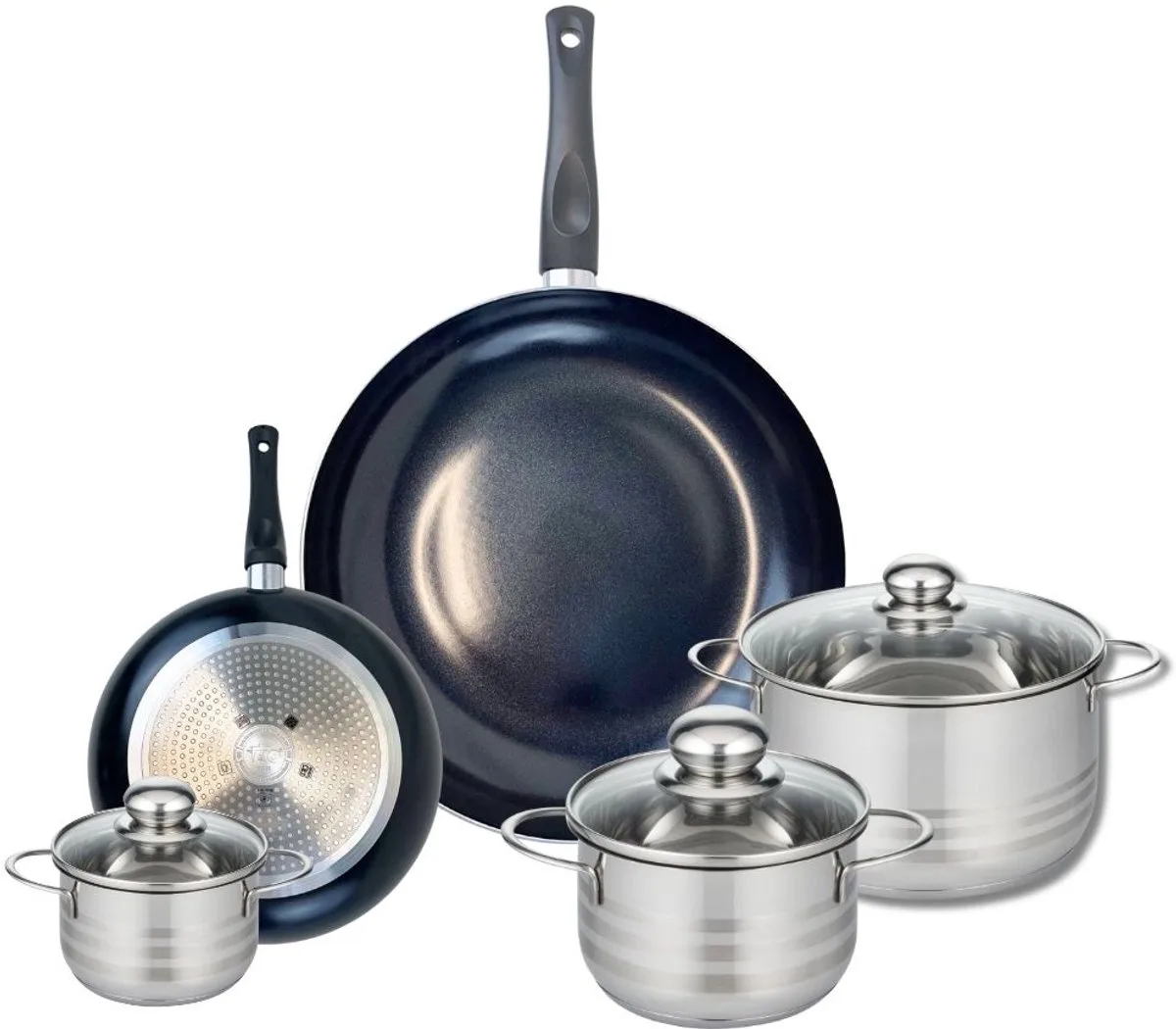 Set van 2 Koekenpannen 20 en 32 cm en 3 kookpotten 12, 16 en 20 cm Elo Prima Brillant by Fackelmann in Black – product photo