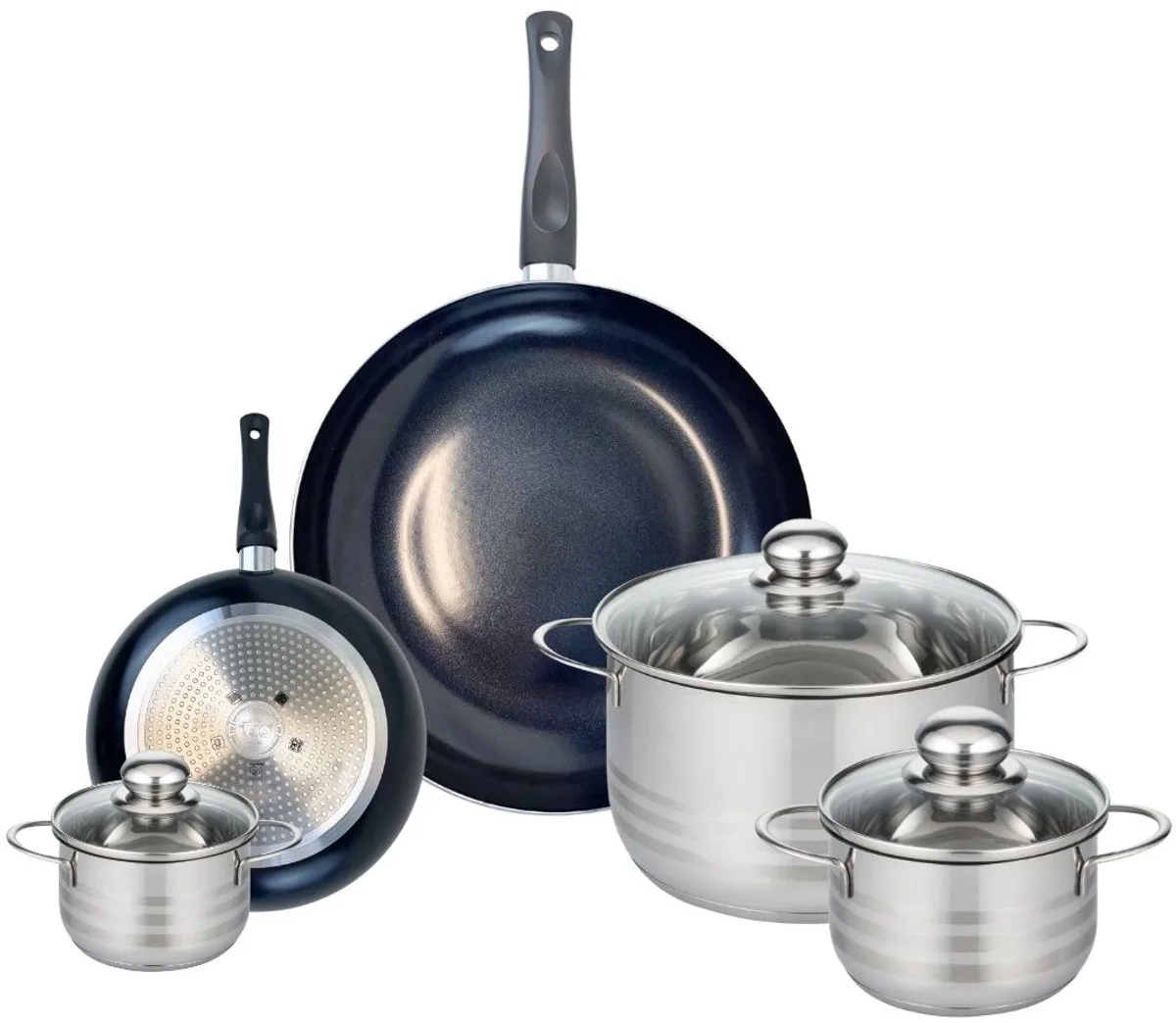 Set van 2 Koekenpannen 20 en 32 cm en 3 Kookpotten 12, 16 en 24 cm Elo Prima Glanzend by Fackelmann in Black – product photo