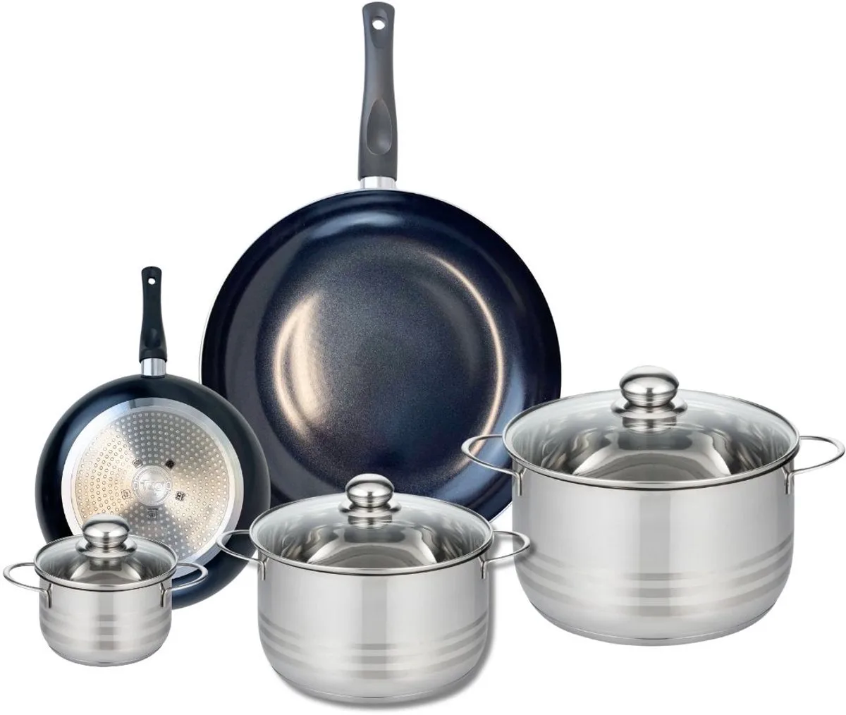 Set van 2 Koekenpannen 20 en 32 cm en 3 kookpotten 12, 20 en 24 cm Elo Prima Glanzend by Fackelmann in Black – product photo