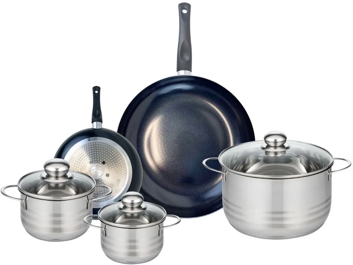 Set van 2 Koekenpannen 20 en 32 cm en 3 kookpotten 14, 16 en 24 cm Elo Prima Glanzend by Fackelmann in Black – product photo