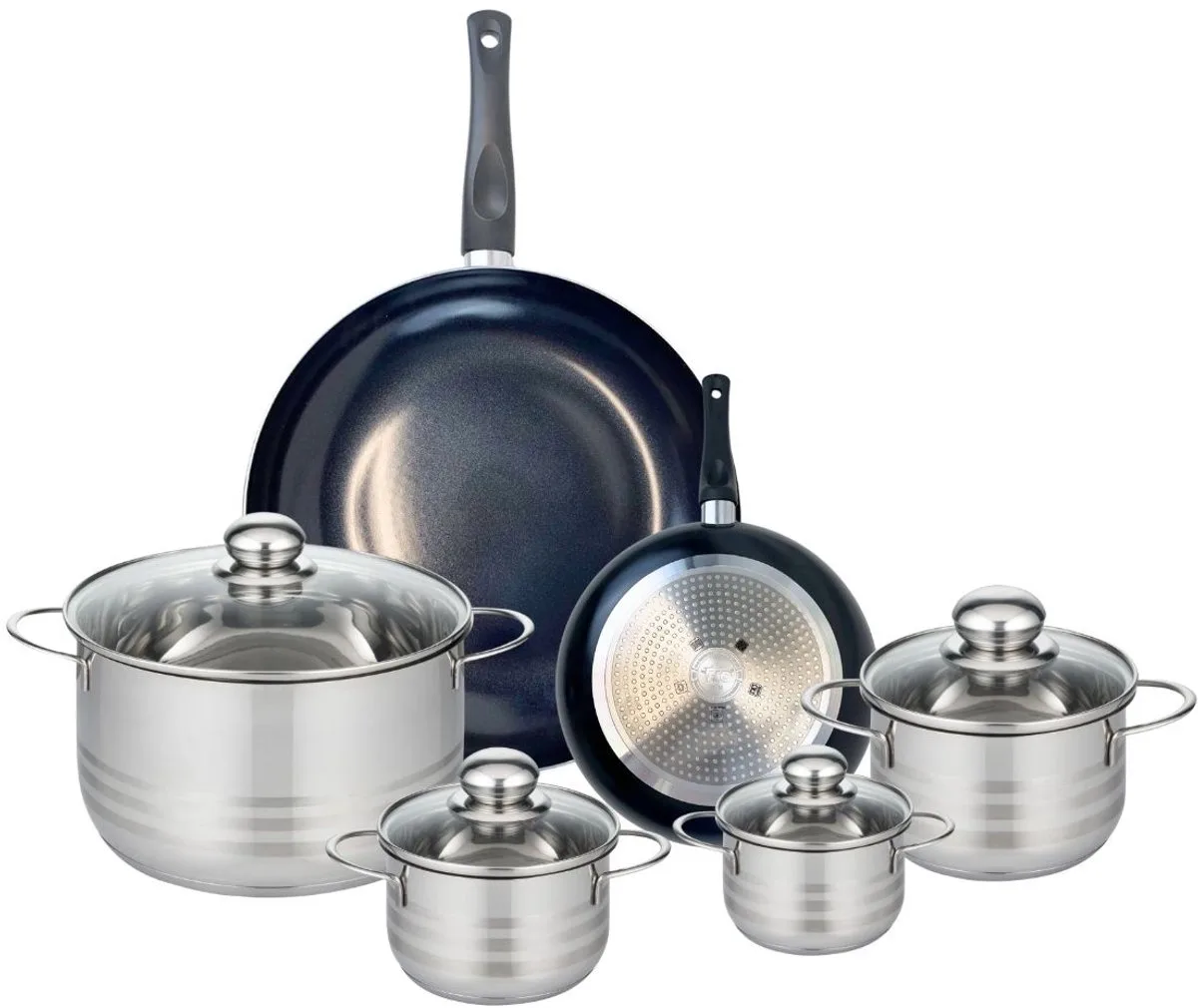 Set van 2 Koekenpannen 20 en 32 cm en 4 kookpotten 12, 14, 16 en 24 cm Elo Prima Brillant de Fackelmann en Noir – photo produit