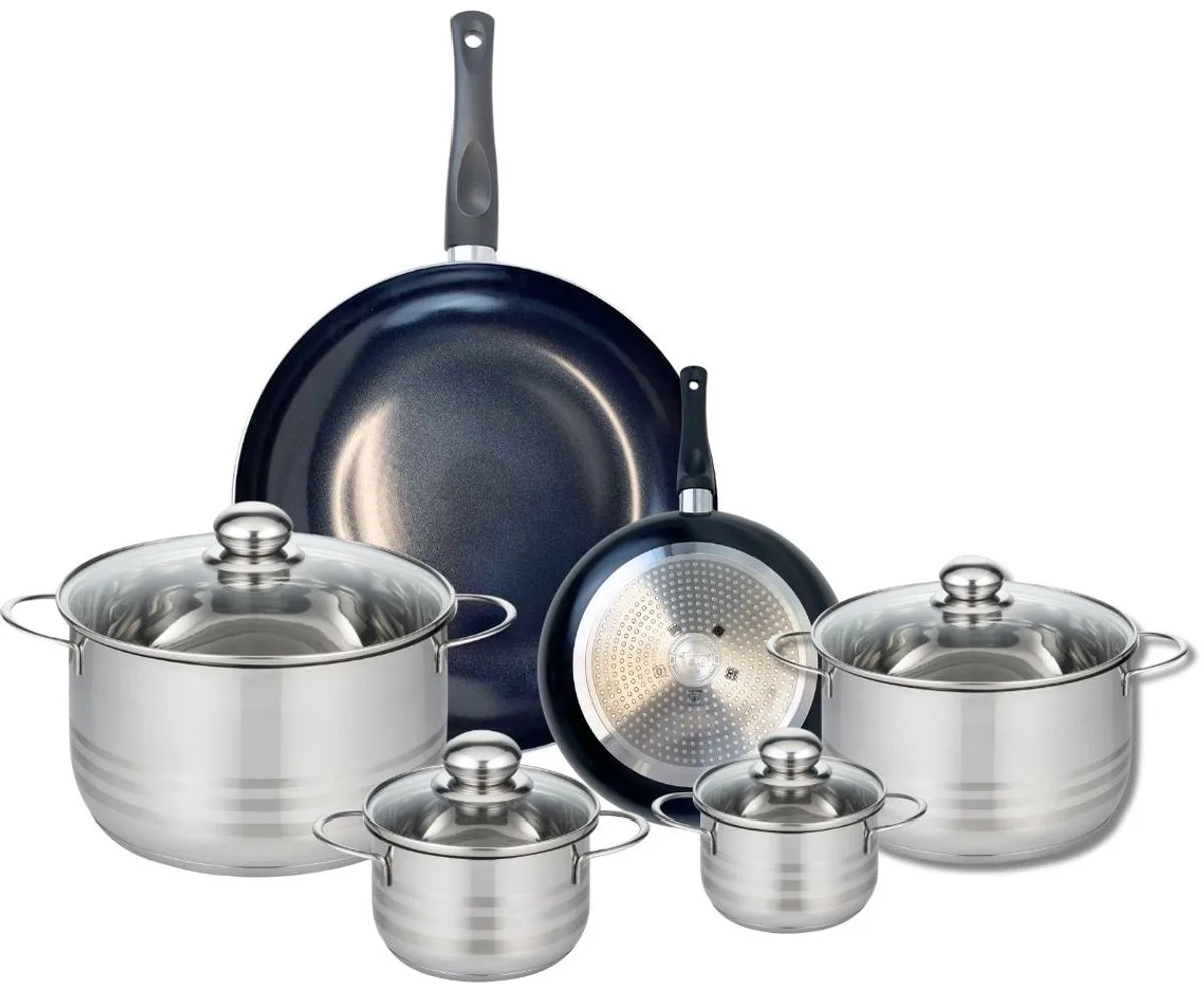 Set van 2 Koekenpannen 20 en 32 cm en 4 kookpotten 12, 14, 20 en 24 cm Elo Prima Brillant van Fackelmann in Zwart – productfoto