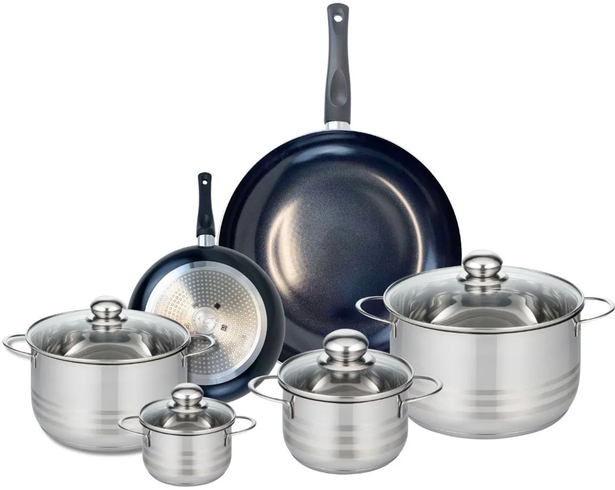 Set van 2 Koekenpannen 20 en 32 cm en 4 kookpotten 12, 16, 20 en 24 cm Elo Prima Brillant från Fackelmann i Svart – produktbild