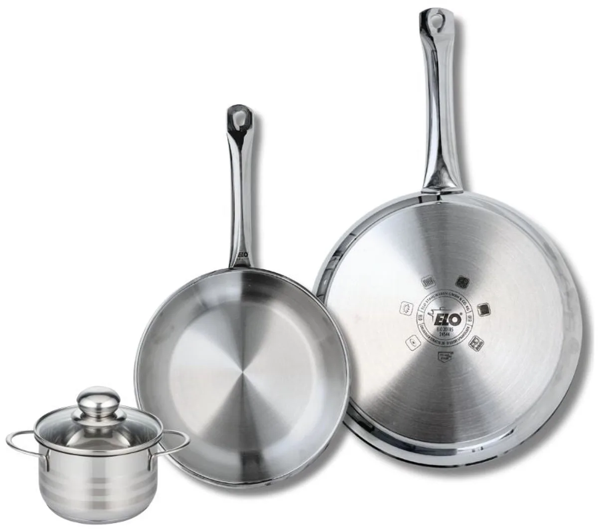 Set van 2 Koekenpannen 24 en 28 cm en 1 braadpan 12 cm Elo Profi Brillant van Fackelmann in Grijs – productfoto