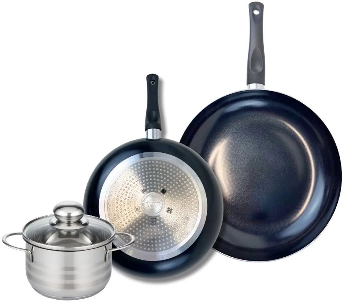 Set van 2 Koekenpannen 24 en 28 cm en 1 braadpan 14 cm Elo Prima Brillant van Fackelmann in Zwart – productfoto