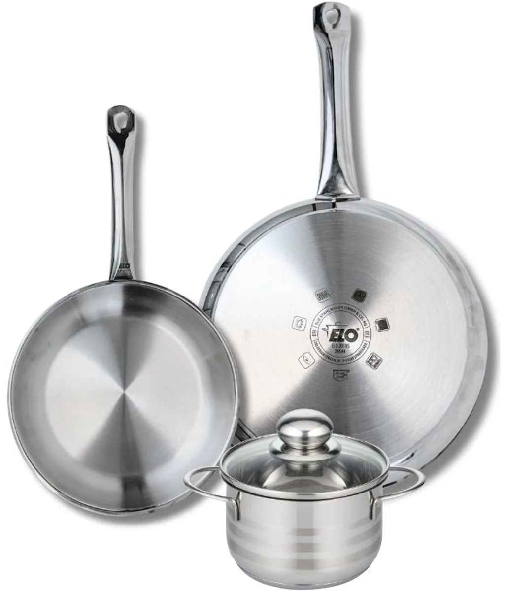 Set van 2 Koekenpannen 24 en 28 cm en 1 braadpan 14 cm Elo Profi Brillant van Fackelmann in Grijs – productfoto