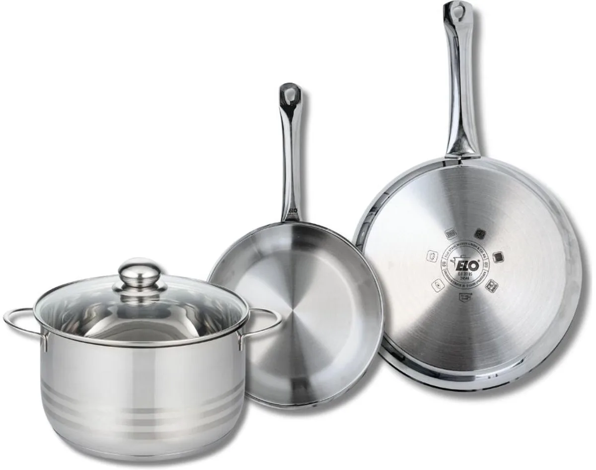 Set van 2 Koekenpannen 24 en 28 cm en 1 braadpan 24 cm Elo Profi Brillant van Fackelmann in Grijs – productfoto