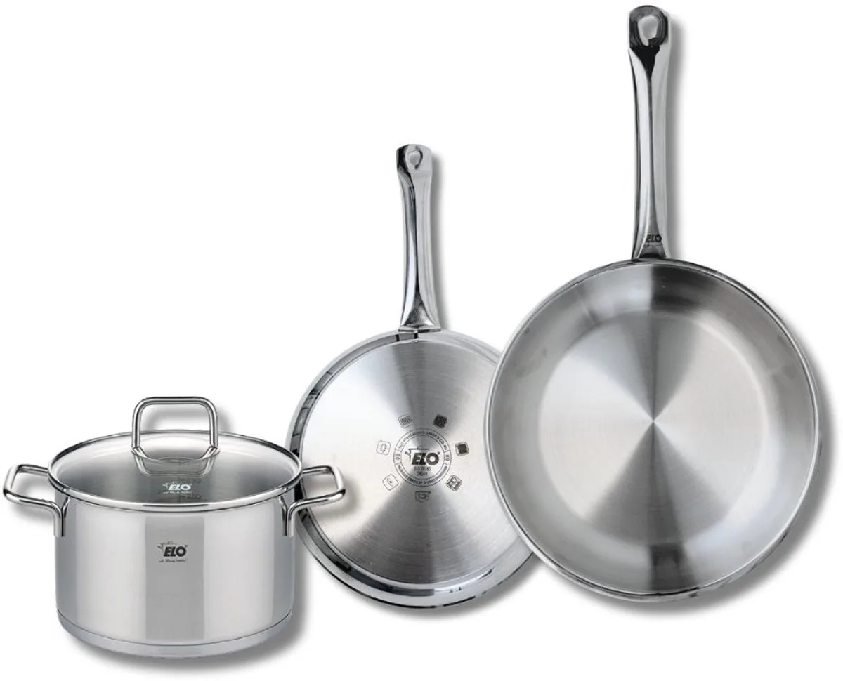 Set van 2 Koekenpannen 24 en 28 cm en 1 kookpan 20 cm Elo Profi Citrin de Fackelmann en Gris – photo produit
