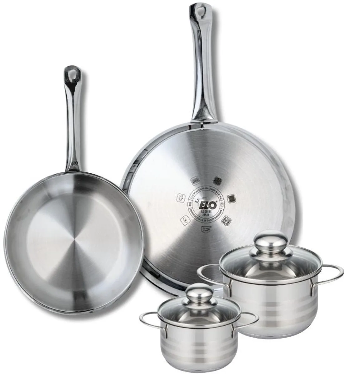 Set van 2 Koekenpannen 24 en 28 cm en 2 kookpotten 12 en 14 cm Elo Profi Brillant de Fackelmann en Gris – photo produit