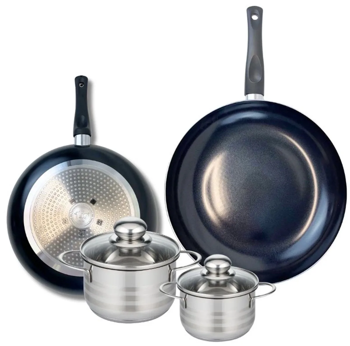 Set van 2 Koekenpannen 24 en 28 cm en 2 kookpotten 12 en 14 cm Elo Prima Glanzend van Fackelmann in Zwart – productfoto