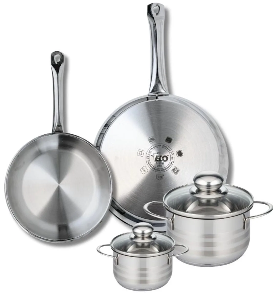 Set van 2 Koekenpannen 24 en 28 cm en 2 kookpotten 12 en 16 cm Elo Profi Brillant van Fackelmann in Grijs – productfoto