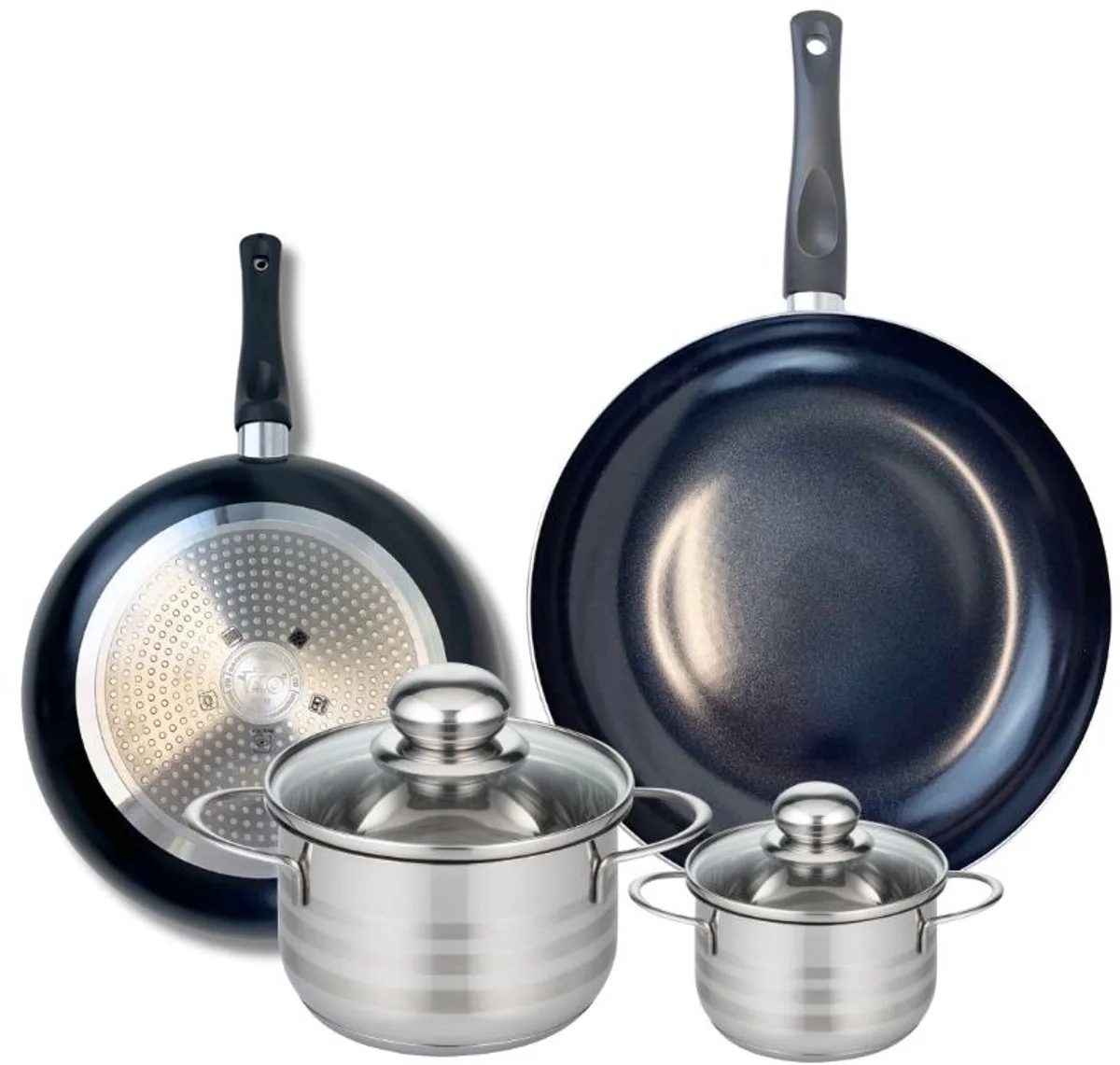 Set van 2 Koekenpannen 24 en 28 cm en 2 Kookpotten 12 en 16 cm Elo Prima Brillant van Fackelmann in Zwart – productfoto