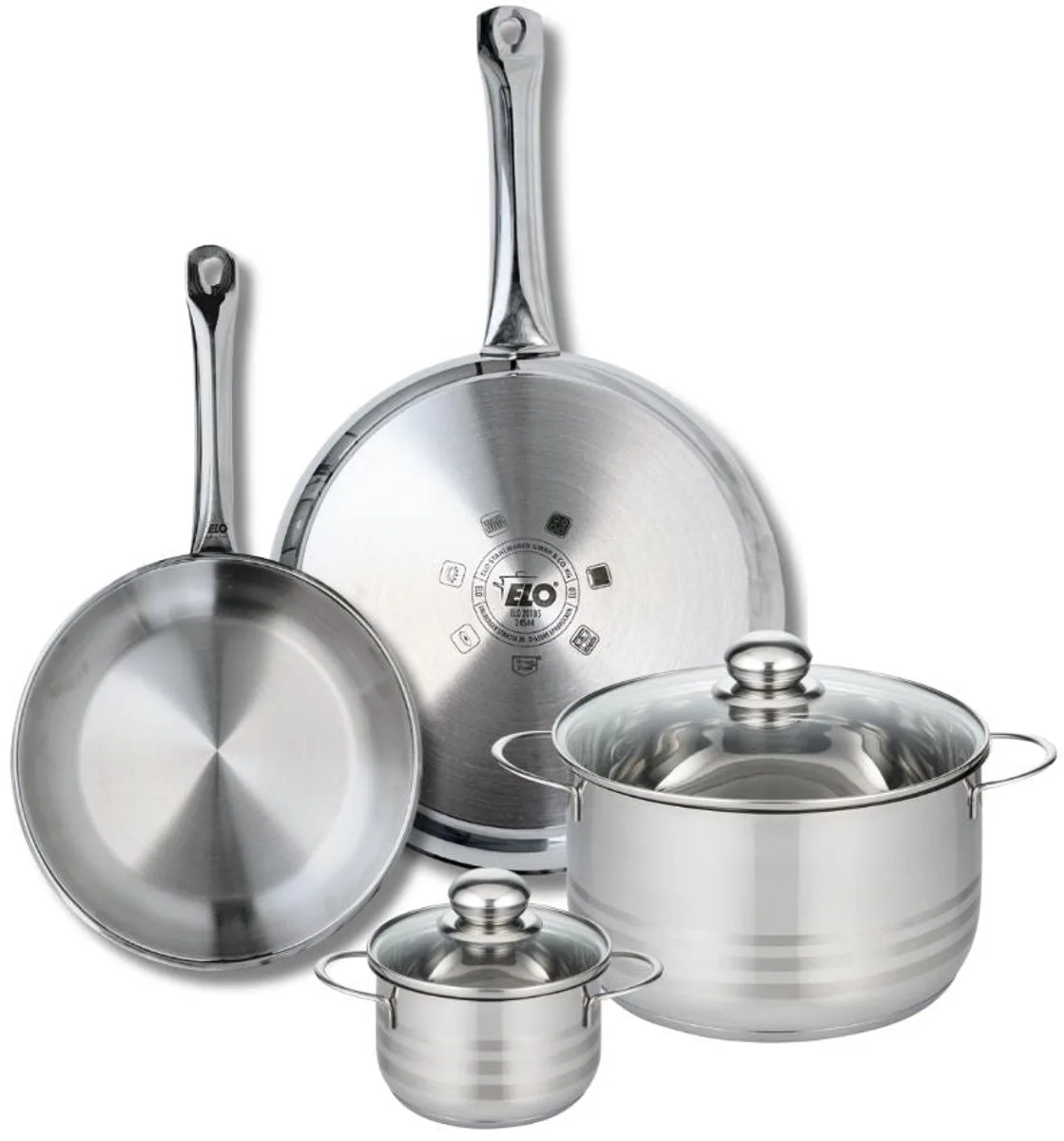 Set van 2 Koekenpannen 24 en 28 cm en 2 Kookpotten 12 en 20 cm Elo Profi Brillant van Fackelmann in Grijs – productfoto
