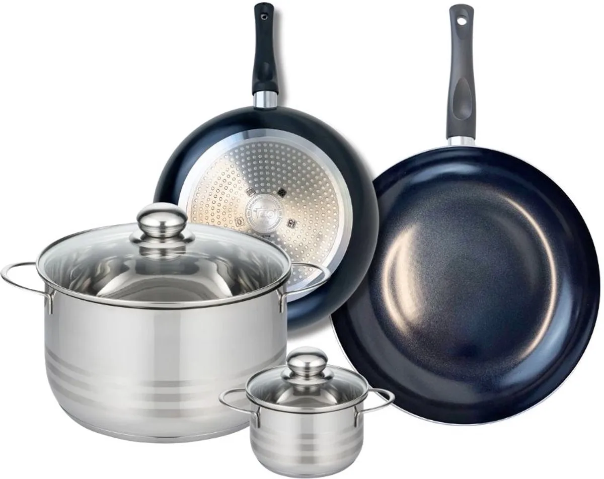 Set van 2 Koekenpannen 24 en 28 cm en 2 kookpotten 12 en 24 cm Elo Prima Glanzend van Fackelmann in Zwart – productfoto