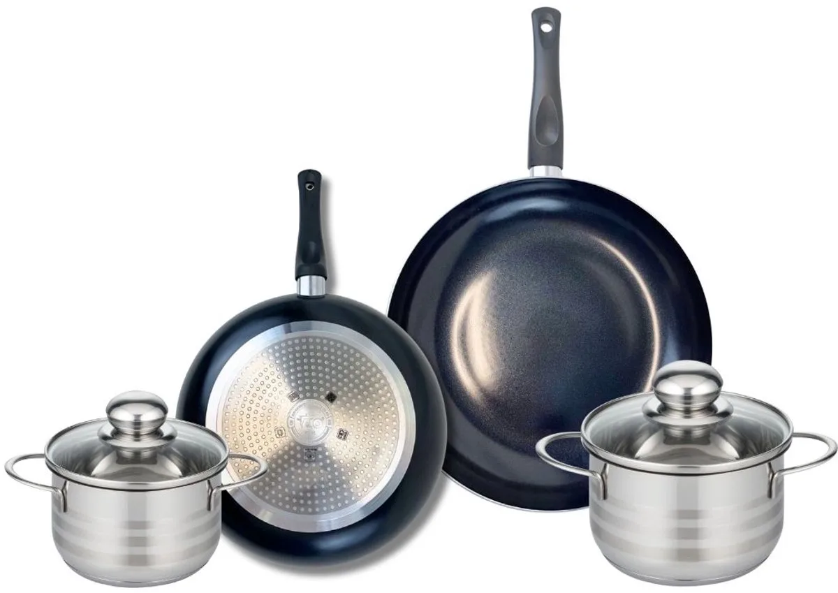 Set van 2 Koekenpannen 24 en 28 cm en 2 kookpotten 14 en 16 cm Elo Prima Brillant van Fackelmann in Zwart – productfoto