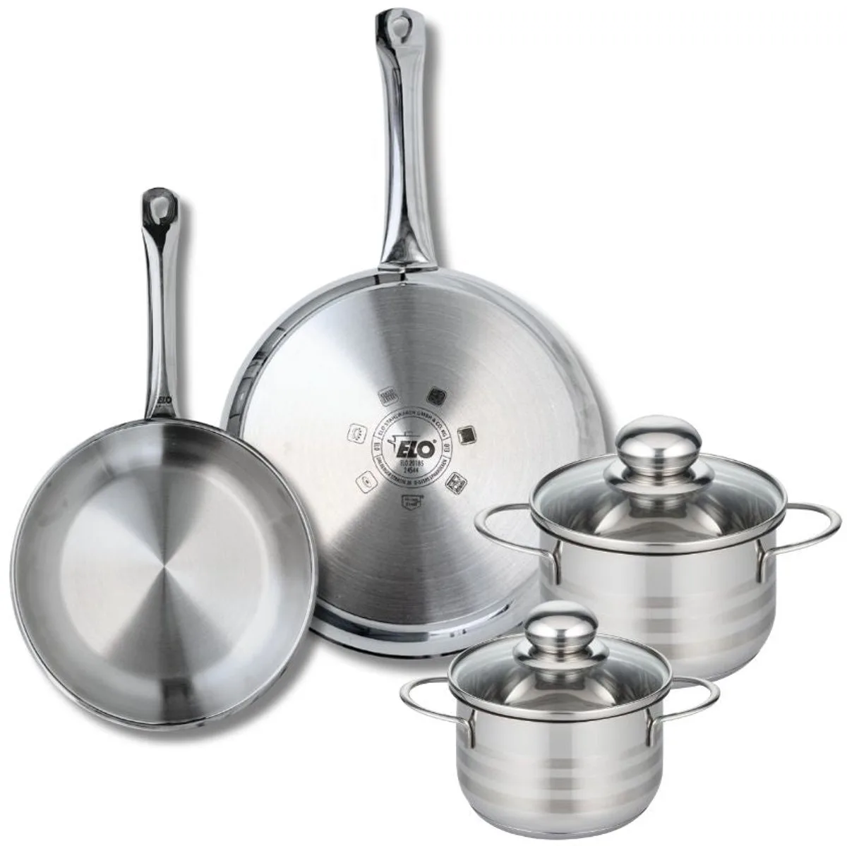 Set van 2 Koekenpannen 24 en 28 cm en 2 kookpotten 14 en 16 cm Elo Profi Brillant van Fackelmann in Grijs – productfoto