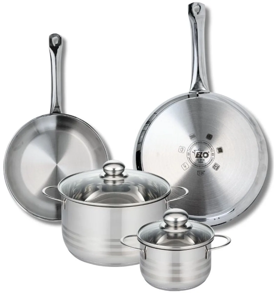 Set van 2 Koekenpannen 24 en 28 cm en 2 kookpotten 14 en 20 cm Elo Profi Brillant de Fackelmann en Gris – photo produit