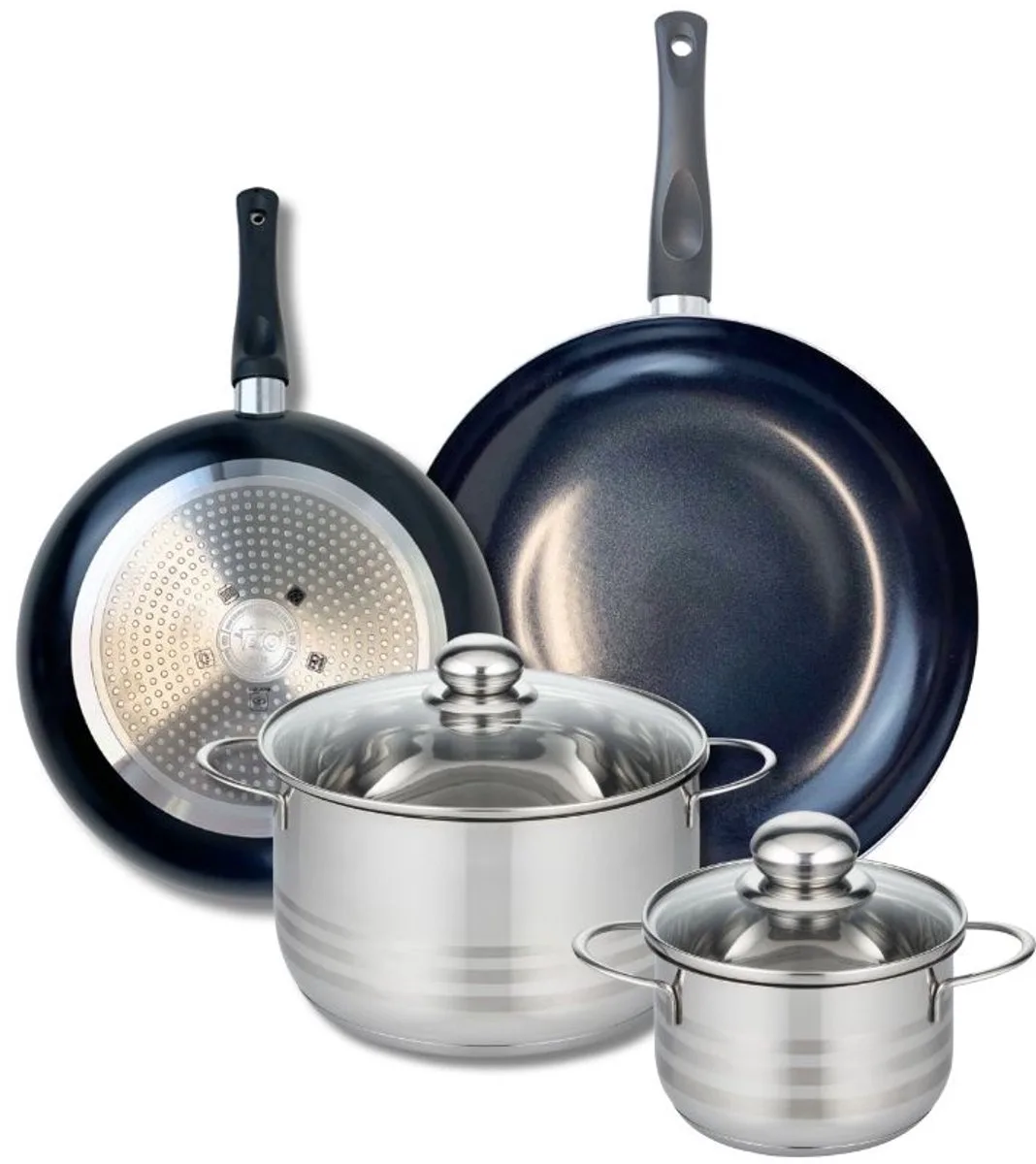 Set van 2 Koekenpannen 24 en 28 cm en 2 kookpotten 14 en 20 cm Elo Prima Glanzend de Fackelmann en Noir – photo produit
