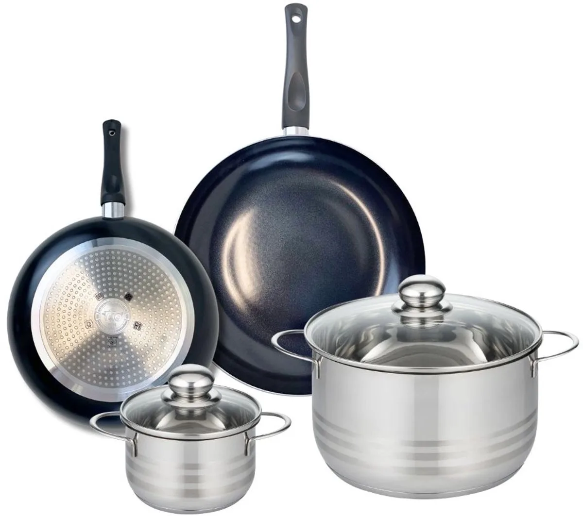 Set van 2 Koekenpannen 24 en 28 cm en 2 kookpotten 14 en 24 cm Elo Prima Glanzend van Fackelmann in Zwart – productfoto