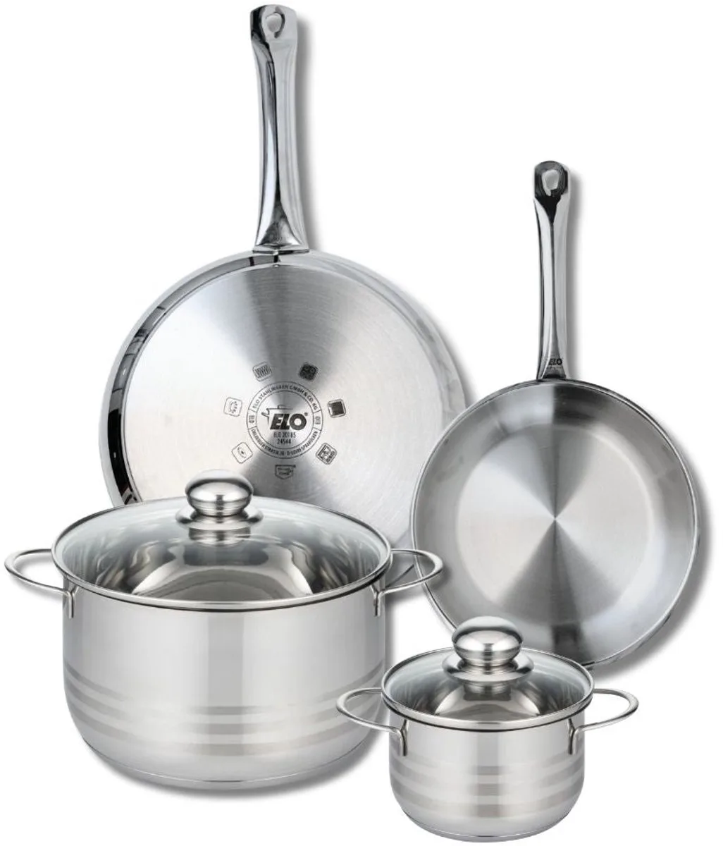 Set van 2 Koekenpannen 24 en 28 cm en 2 kookpotten 14 en 24 cm Elo Profi Brillant von Fackelmann in Grau – Produktfoto