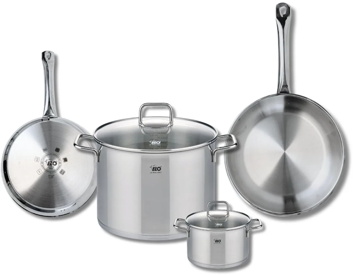 Set van 2 Koekenpannen 24 en 28 cm en 2 kookpotten 14 en 26 cm Elo Profi Citrin de Fackelmann en Gris – photo produit