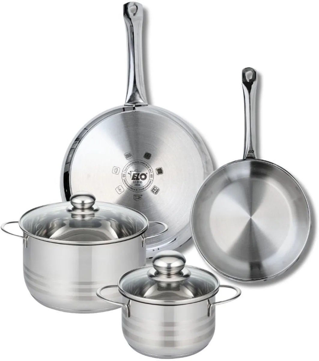 Set van 2 Koekenpannen 24 en 28 cm en 2 kookpotten 16 en 20 cm Elo Profi Brillant de Fackelmann en Gris – photo produit