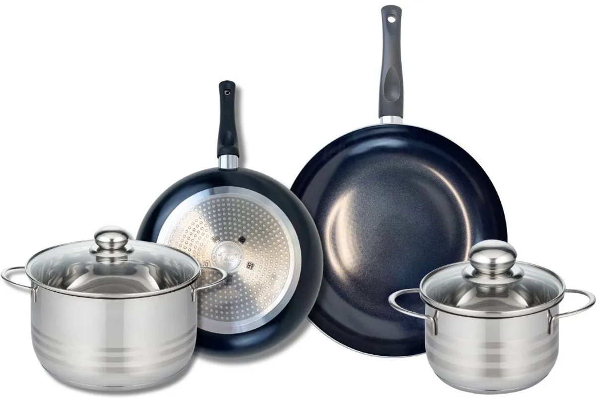 Set van 2 Koekenpannen 24 en 28 cm en 2 kookpotten 16 en 20 cm Elo Prima Glanzend de Fackelmann en Noir – photo produit