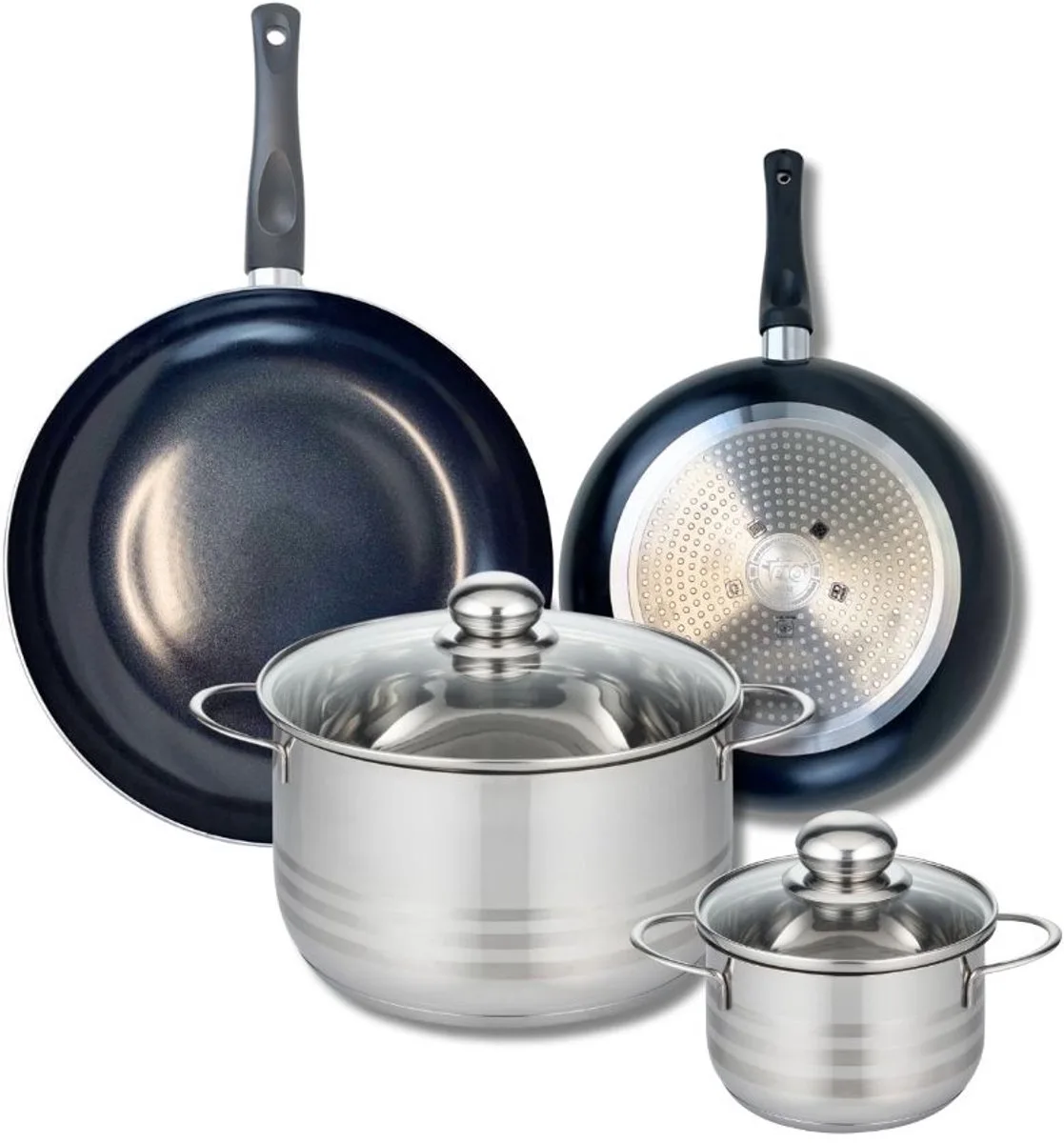 Set van 2 Koekenpannen 24 en 28 cm en 2 kookpotten 16 en 24 cm Elo Prima Glanzend by Fackelmann in Black – product photo