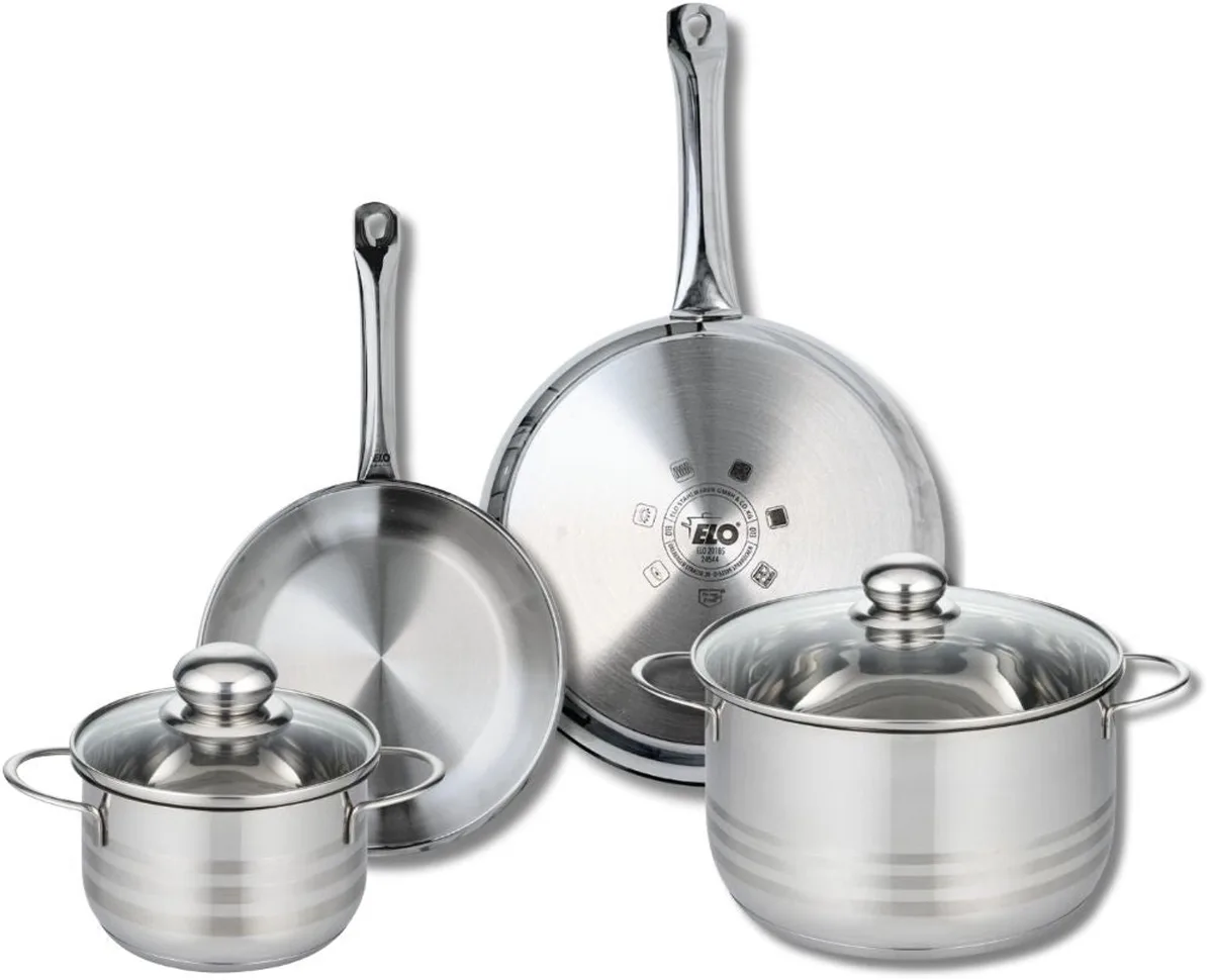 Set van 2 Koekenpannen 24 en 28 cm en 2 kookpotten 16 en 24 cm Elo Profi Brillant van Fackelmann in Grijs – productfoto