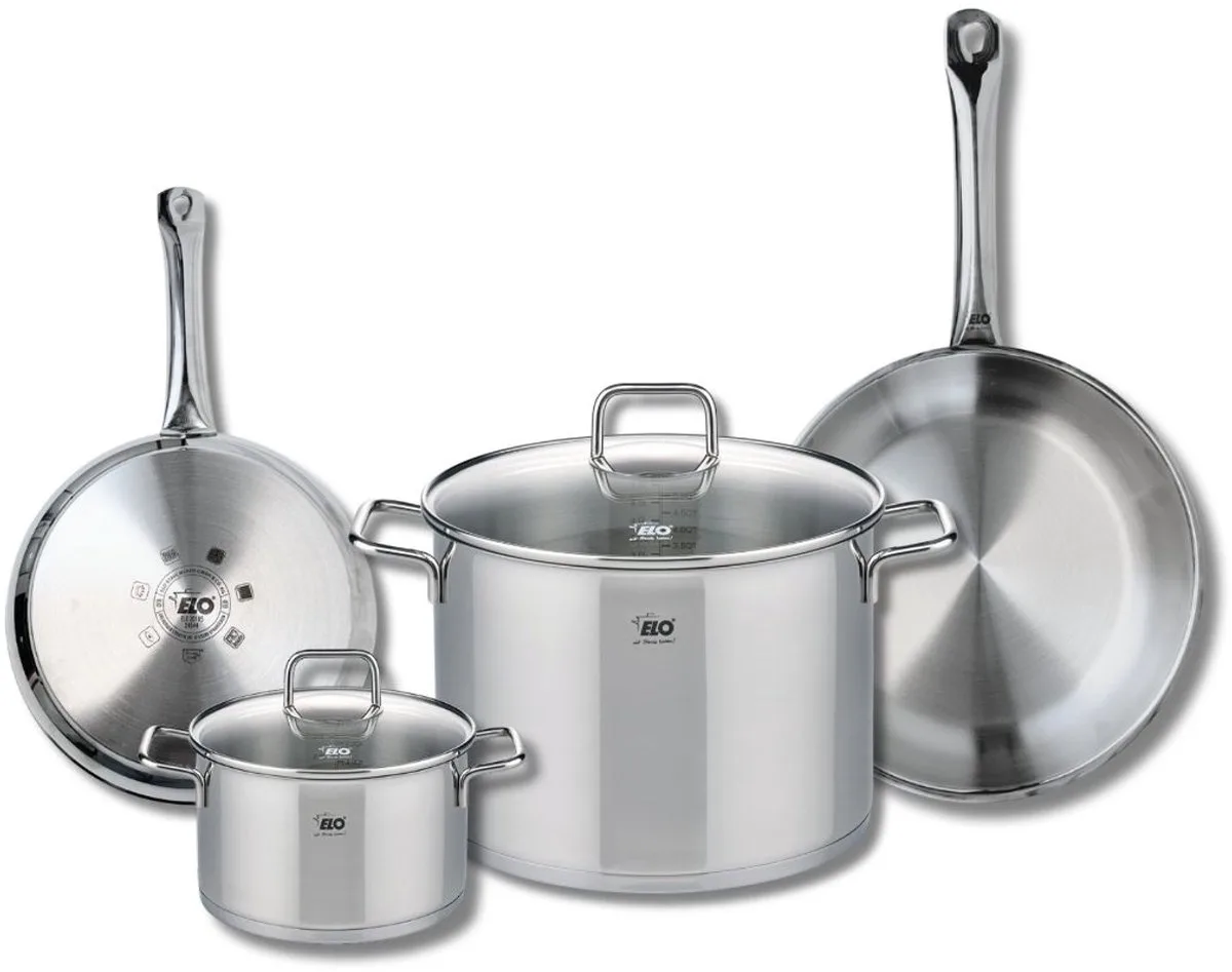 Set van 2 Koekenpannen 24 en 28 cm en 2 kookpotten 16 en 26 cm Elo Profi Citrin van Fackelmann in Grijs – productfoto