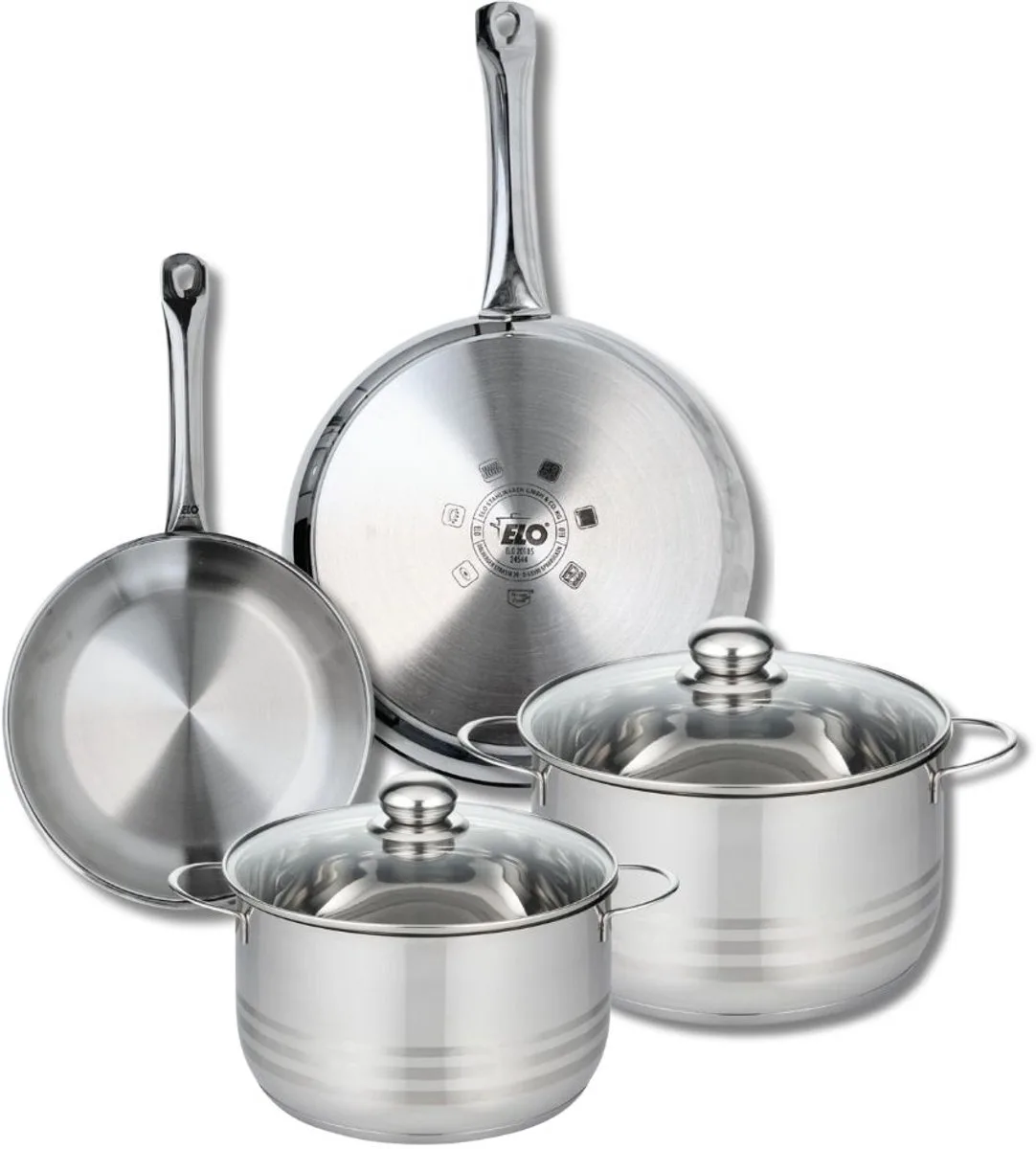 Set van 2 Koekenpannen 24 en 28 cm en 2 kookpotten 20 en 24 cm Elo Profi Brillant van Fackelmann in Grijs – productfoto