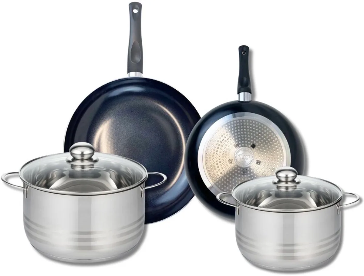Set van 2 Koekenpannen 24 en 28 cm en 2 kookpotten 20 en 24 cm Elo Prima Glanzend van Fackelmann in Zwart – productfoto
