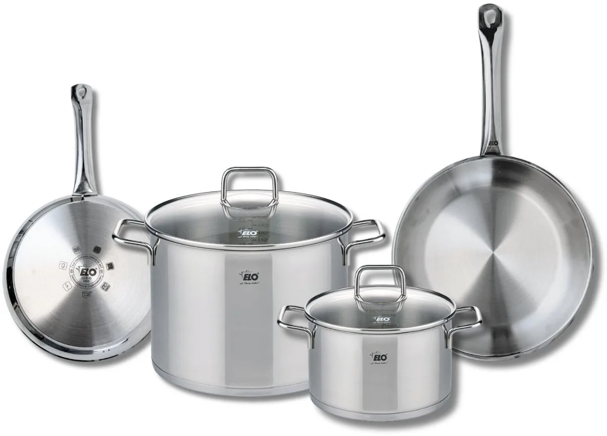 Set van 2 Koekenpannen 24 en 28 cm en 2 kookpotten 20 en 26 cm Elo Profi Citrin de Fackelmann en Gris – photo produit