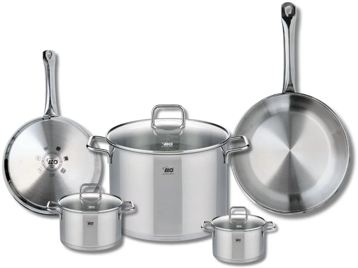 Set van 2 Koekenpannen 24 en 28 cm en 3 kookpotten 12, 14 en 26 cm Elo Profi Citrin by Fackelmann in Grey – product photo