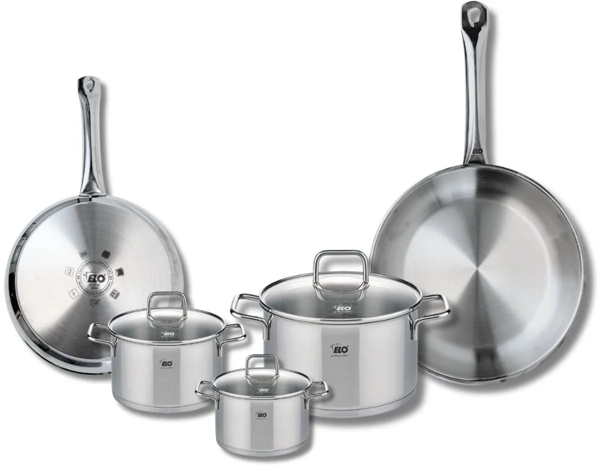 Set van 2 Koekenpannen 24 en 28 cm en 3 kookpotten 12, 14 en 20 cm Elo Profi Citrin van Fackelmann in Grijs – productfoto