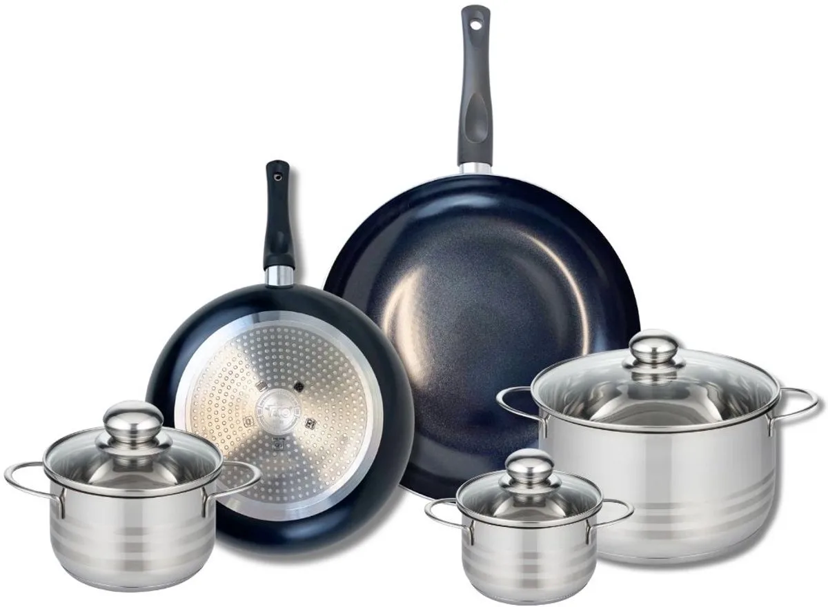 Set van 2 Koekenpannen 24 en 28 cm en 3 kookpotten 12, 14 en 20 cm Elo Prima Glanzend fra Fackelmann i Sort – produktbillede