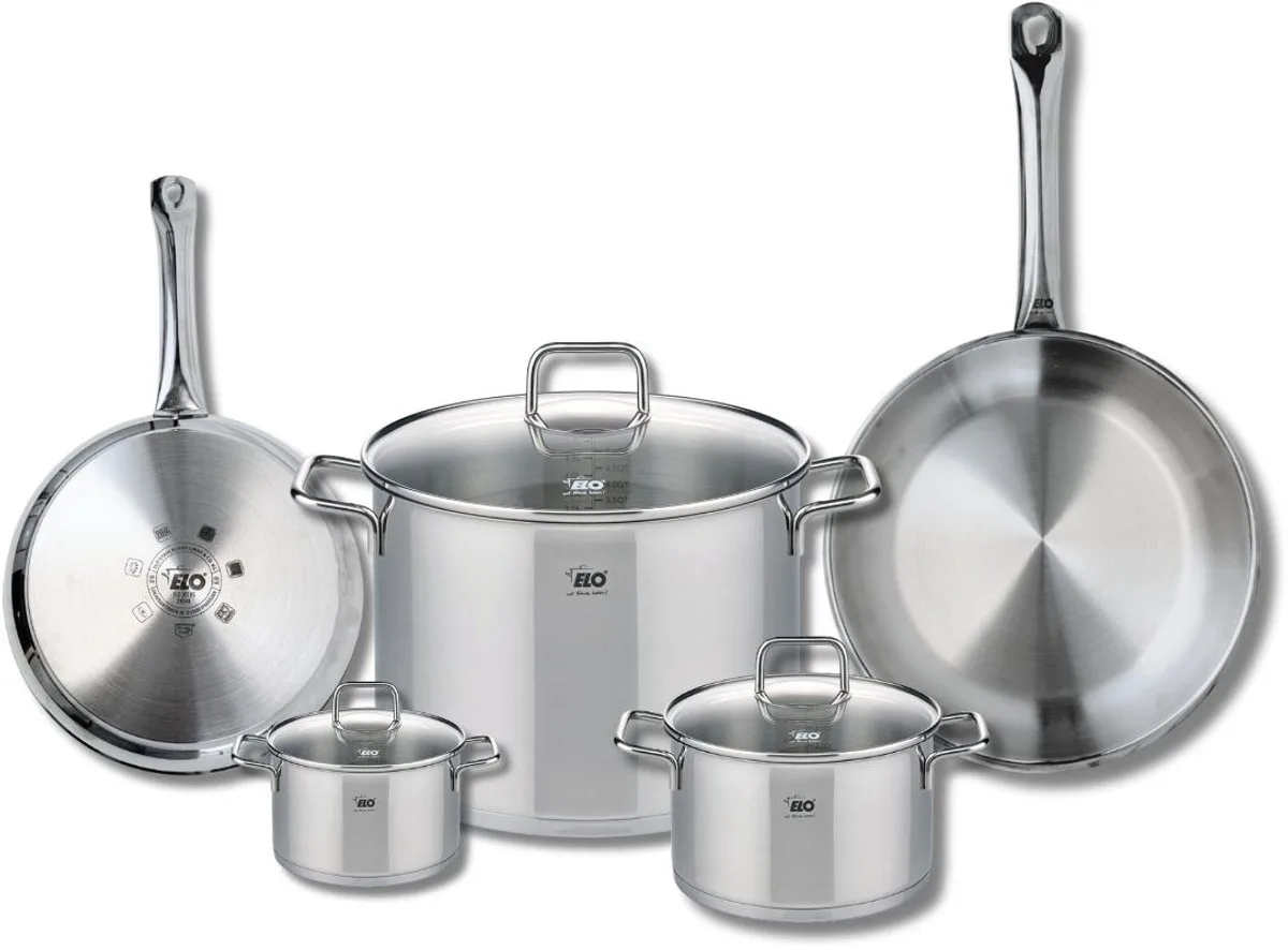 Set van 2 Koekenpannen 24 en 28 cm en 3 Kookpotten 12, 16 en 26 cm Elo Profi Citrin by Fackelmann in Grey – product photo
