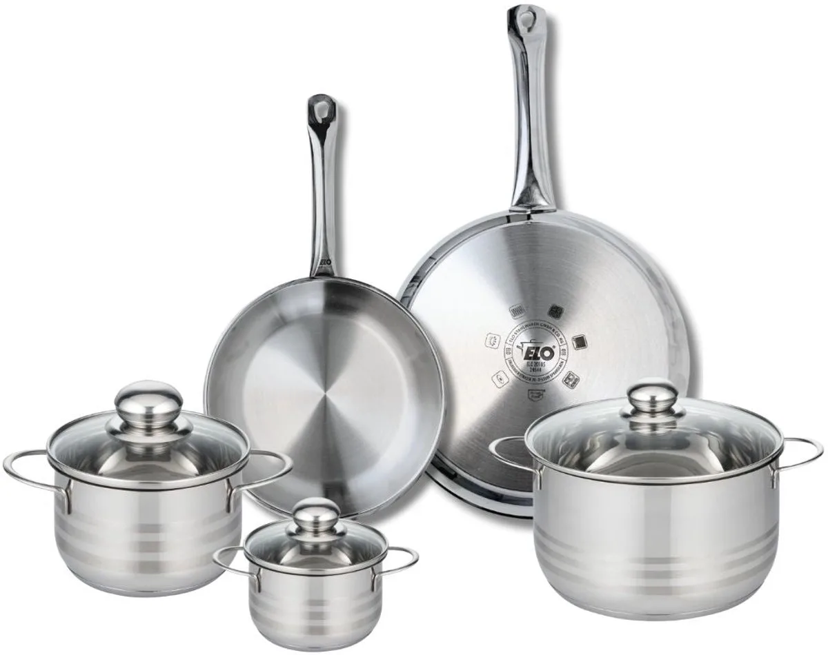 Set van 2 Koekenpannen 24 en 28 cm en 3 Kookpotten 12, 16 en 20 cm Elo Profi Brillant de Fackelmann en Gris – photo produit