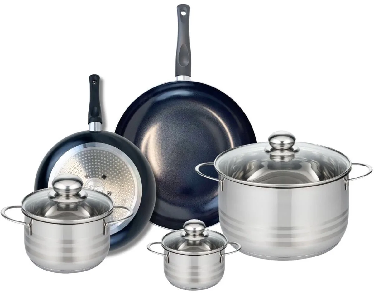 Set van 2 Koekenpannen 24 en 28 cm en 3 Kookpotten 12, 16 en 24 cm Elo Prima Glanzend van Fackelmann in Zwart – productfoto