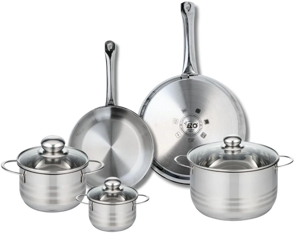 Set van 2 Koekenpannen 24 en 28 cm en 3 Kookpotten 12, 16 en 24 cm Elo Profi Brillant de Fackelmann en Gris – photo produit