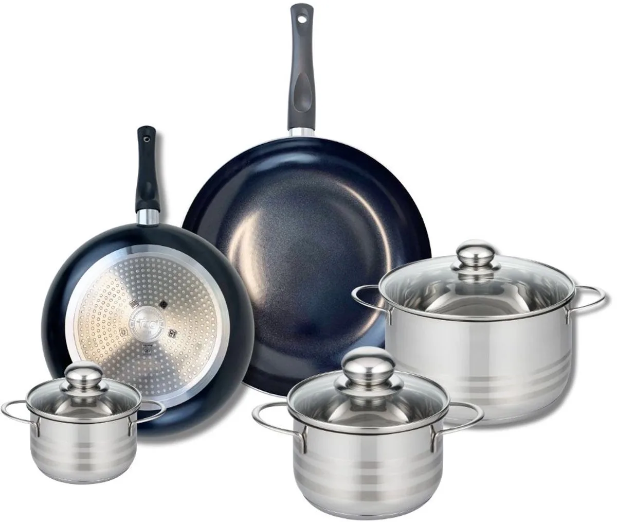 Set van 2 Koekenpannen 24 en 28 cm en 3 kookpotten 12, 16 en 20 cm Elo Prima Brillant van Fackelmann in Zwart – productfoto