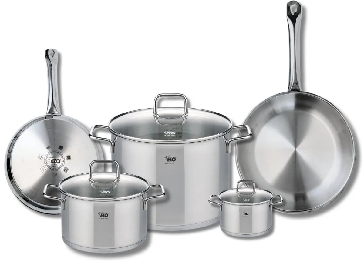 Set van 2 Koekenpannen 24 en 28 cm en 3 Kookpotten 12, 20 en 26 cm Elo Profi Citrin van Fackelmann in Grijs – productfoto