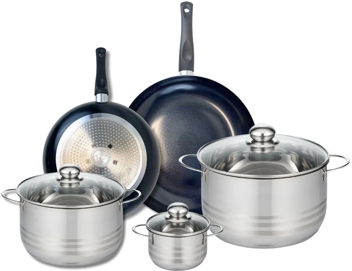 Set van 2 Koekenpannen 24 en 28 cm en 3 Kookpotten 12, 20 en 24 cm Elo Prima Glanzend van Fackelmann in Zwart – productfoto