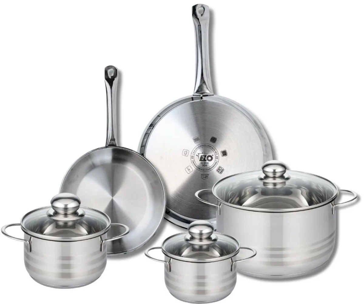 Set van 2 Koekenpannen 24 en 28 cm en 3 Kookpotten 14, 16 en 24 cm Elo Profi Brillant by Fackelmann in Grey – product photo